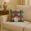 Toy Fox Terrier Christmas PoinsettIas Throw Pillow Decorative Indoor Outdoor Accent Cushion for Couch, Bed or Patio, 18Hx18W