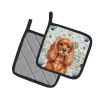 Ruby English Toy Spaniel Coastal Sea Glass Pair of Pot Holders Pair 7.5x7.5 Quilted Insulated Hot Pads Decorative Kitchen Gift Made in USA
