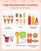 VEVOR Ice Cream Cart for Kids, 20+ PCS Accessories, Pretend Play Ice Cream Shop Kitchen Food Toys with Ice Cream Cone & Popsicle, Awning & Freezer