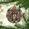 Black and Tan English Toy Spaniel Christmas PoinsettIas Ceramic Ornament Christmas Tree Hanging Decorations for Home Christmas Holiday, Party, Gift