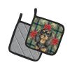 Black and Tan English Toy Spaniel Christmas PoinsettIas Pair of Pot Holders Pair 7.5x7.5 Quilted Insulated Hot Pads Decorative Kitchen Gift Made in US