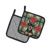 Black and Tan Russian Toy Christmas PoinsettIas Pair of Pot Holders Pair 7.5x7.5 Quilted Insulated Hot Pads Decorative Kitchen Gift Made in USA