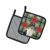 Toy Fox Terrier Christmas PoinsettIas Pair of Pot Holders Pair 7.5x7.5 Quilted Insulated Hot Pads Decorative Kitchen Gift Made in USA