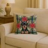 Black and Tan Russian Toy Christmas PoinsettIas Throw Pillow Decorative Indoor Outdoor Accent Cushion for Couch, Bed or Patio, 18Hx18W