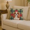 Blenheim English Toy Spaniel Christmas PoinsettIas Throw Pillow Decorative Indoor Outdoor Accent Cushion for Couch, Bed or Patio, 14Hx14W