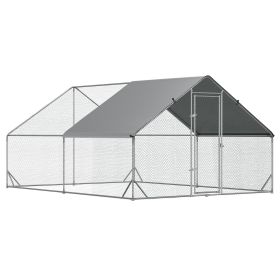 10' x 13' x 6.5' Metal Frame Chicken Run, Outdoor Hen House with Cover & Lockable Door