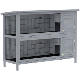 54" 2-Story Large Rabbit Hutch Bunny Cage Wooden Pet House Small Animal Habitat with Lockable Doors, No Leak Tray and waterproof Roof for Rabbits, Ch (Option: Grey-1470x570x220 mm)