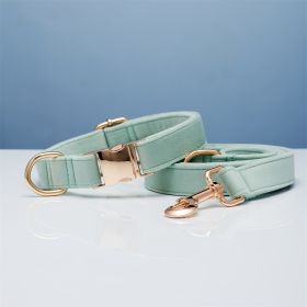 Multiple Colour Velvet Personalise Dog Collar Leash Set With Bow (Option: Cyan set-XS)