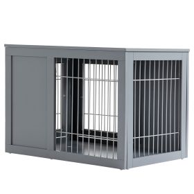 Dog Cage Furniture Metal Indoor Pet Cage Cage, Double Door End Table, Small & Medium Dog House Locks, Grey (Option: Grey)